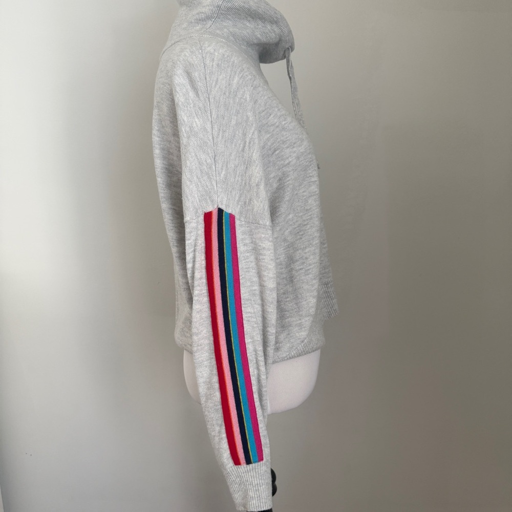 Light Grey Turtleneck Sweater with Colorful Stripes